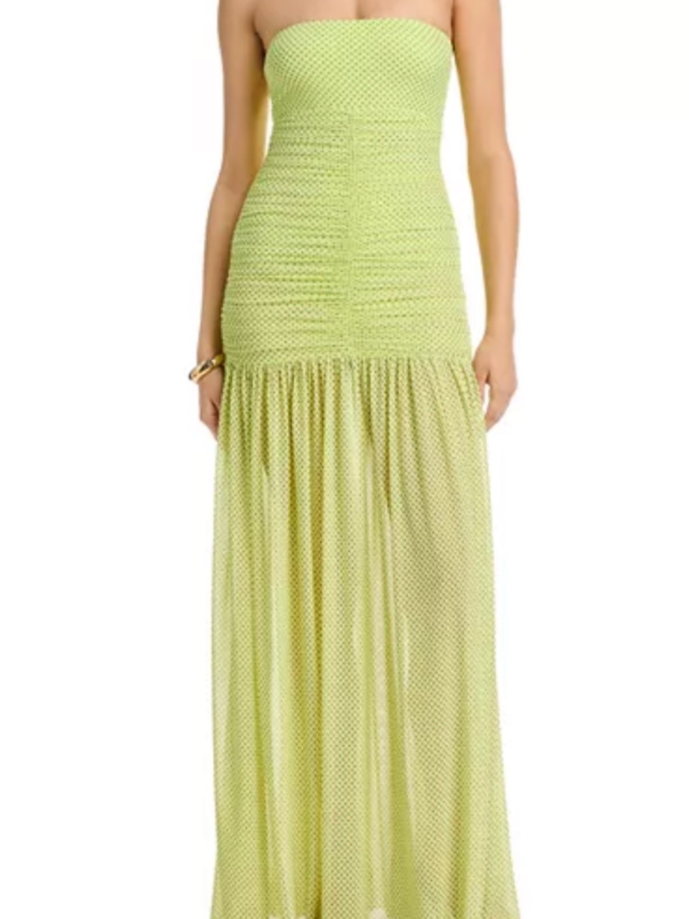 AFRM Light Green Polka Dot Ruched Slip Dress